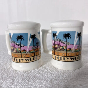 Vintage Ceramic Hollywood California Salt & Pepper Shakers With Handles